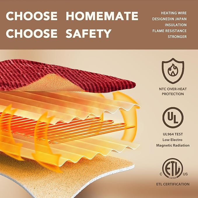 Homemate Electric Blanket King Size- 100"x90" Heated Blanket King Size 1/2/4/6/8 Hours Auto-Off 10 Heat Levels Over-Heat Protection Soft Flannel Sherpa ETL Certification