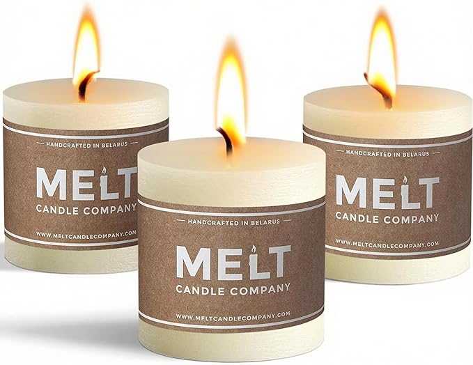 Melt Candle Pillar Candles, 3 Pack - Unscented Candles for Home, Church, Weddings, & More - 3" x 3", Ivory