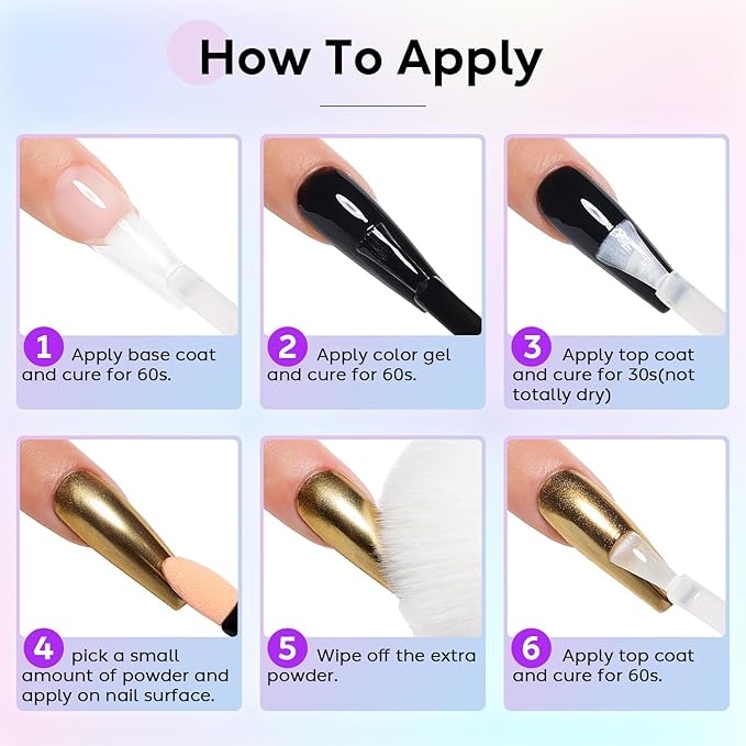 AIMEILI Chrome Nail Powder, Vegan, Cruelty Free, 6 Colors Mirror Effect Holographic Chameleon Manicure Nail Art Decoration Glitter for Nail Art Women Gift