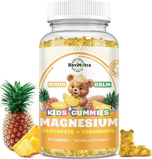 Magnesium Complex Gummies- Calm Chewable Gummies for Kids & Adults- Magnesium Glycinate Supplement-w/Omega-3, Vitamin B6, D3- Support Calm Stress Relief, Bones, Mood, Pineapple Flavor