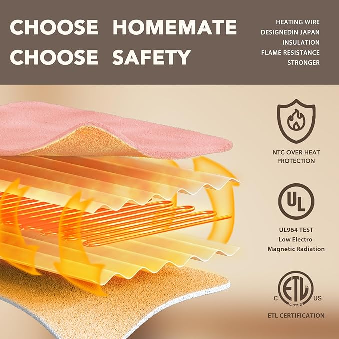 Homemate Electric Heated Blanket Twin - 62"x84" Heating Bed Blankets Throw with 10 Heating Levels 8 Hours Auto Off Fast Heating Over-Heated Protection Ultra Soft Warm Flannel ETL Certified Pink
