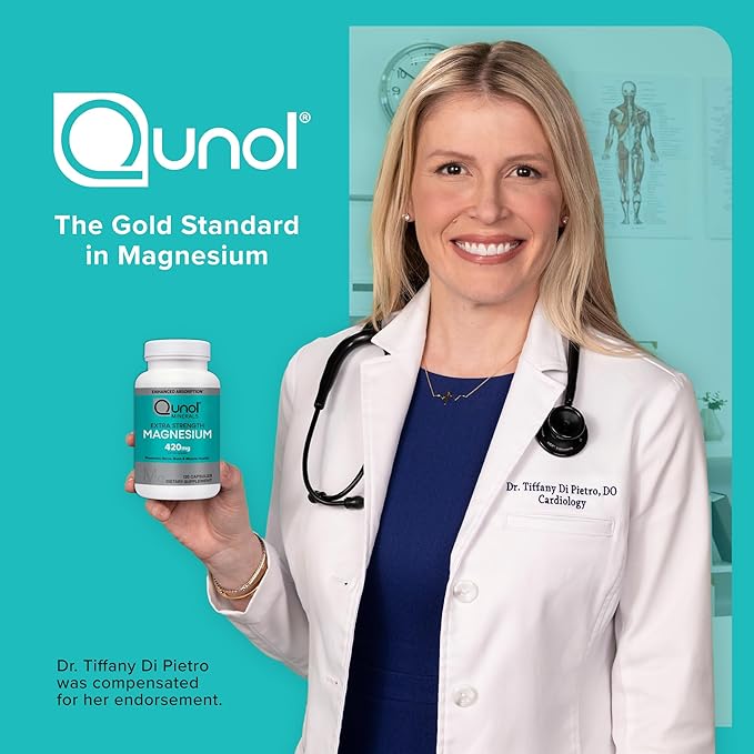 Qunol Magnesium Capsules 420mg, High Absorption Magnesium Supplement, Extra Strength, Bone and Muscle Health Supplement, 120 Count
