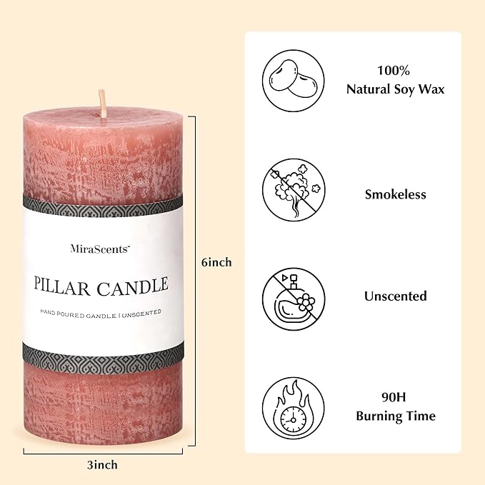 3x6 Inch Brown Pillar Candles Set of 3 - Unscented Candles, Long Clean Burning, Large Big Candles, Smokeless Dripless Pillar Candles for Dinner Table, Wedding, Home, Bathroom, Rustic Decor