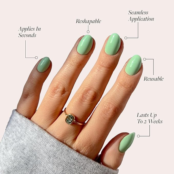 Glamnetic Press On Nails - Mint Green | Solid Opaque Pastel Green Short Oval Nails, Salon Quality | 15 Sizes - 30 Nail Kit