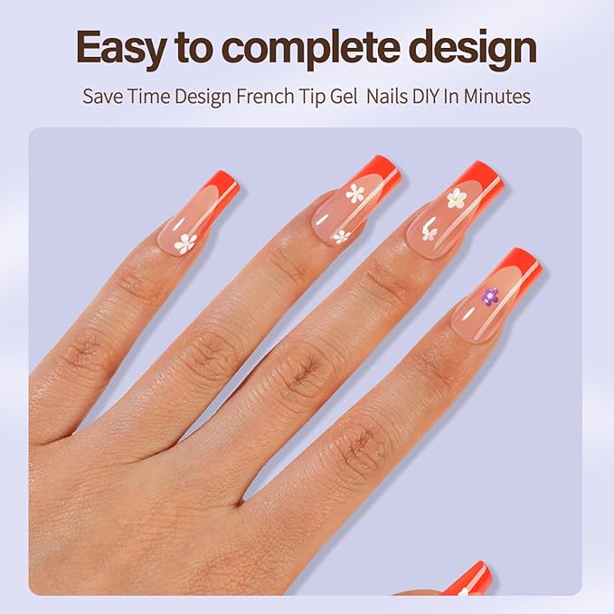 Misssix XBASICTIPS Red French Tip Press On Nails, 150Pcs French Gel Nail Tips Long Square, Soft Gel Pre-shaped No Need to File 3 in 1 Tips, Fake Nails for Nail Art DIY Extension Designs 15 Sizes