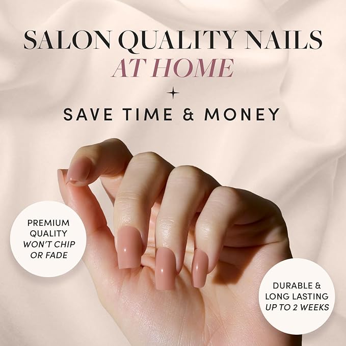 Glamnetic Press On Nails - In The Nude | Medium Square Fake Nails, Sheer Nude Neutral, Salon Quality | 15 Sizes - 30 Nail Kit