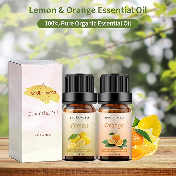 Sedbuwza Lemon Orange Essential Oil Set, Lemon Fragrance Oil Orange Scent Oil Set for Diffuser, Aromatherapy, Massage, Soap, Candle Making 2 x 10 ml