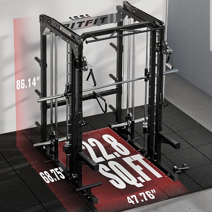 RitFit M2 PRO-3D Smith Machine with Weight Stack, 3D Functional Trainer & Power Cage, 308.6lbs Stack, 16 Adjustment Holes, 6 Storage Pegs for Full-Body Home Gym