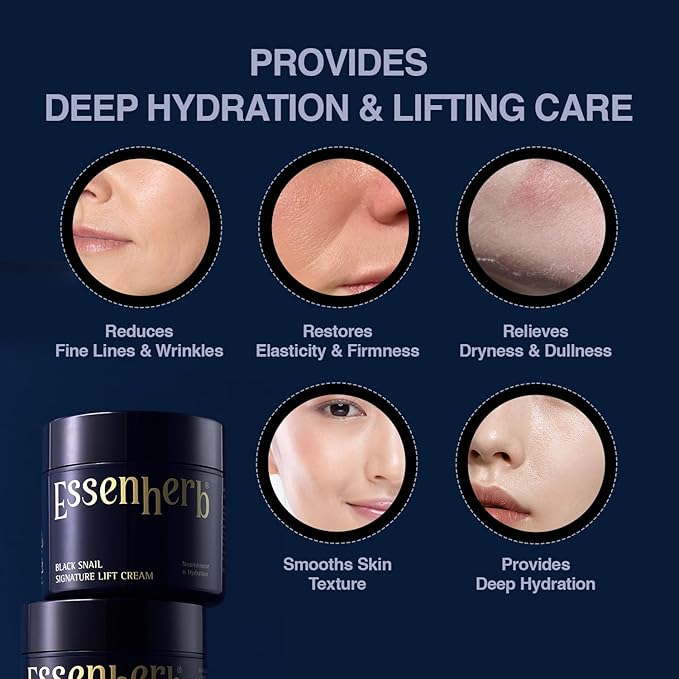 Black Snail Signature Lift Cream – Korean Skincare Firming Moisturizer with 65% Snail Mucin, Peptides & Hyaluronic Acid – Cream for Skin Texture & Elastic-Looking Finish – 1.69 fl oz (50ml)