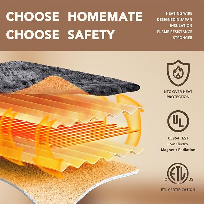 Homemate Electric Heated Blanket Twin Size - 62"x84" Heating Blanket Twin Size 1/2/4/6/8 Hours Auto-Off 10 Heat Level Over-Heat Protection Luxury Faux Fur Sherpa ETL Certification