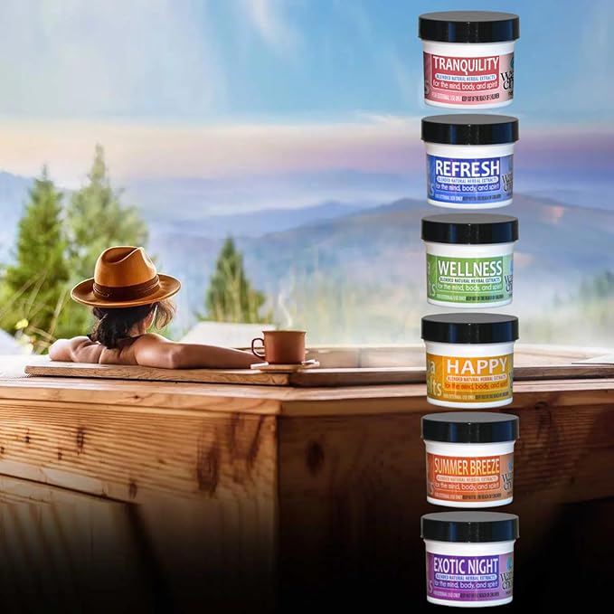 Waters Choice Aromatherapy Spa Salts Sample Pack. Let Spicy Peppermint, Delicious Fruit nectars and Warm Cinnamon Vanilla Relax and Refresh You. Six scents to Delight Your Senses.