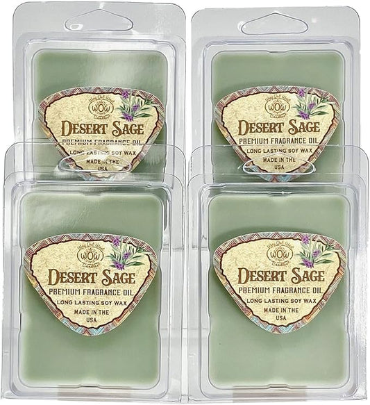 Scented Wax Melts for Wax Warmers - Highly Fragrant Air Freshener - 4 Pack Set of 6 Melt Cubes - Made in USA by Way Out West Candles (4, Desert Sage)