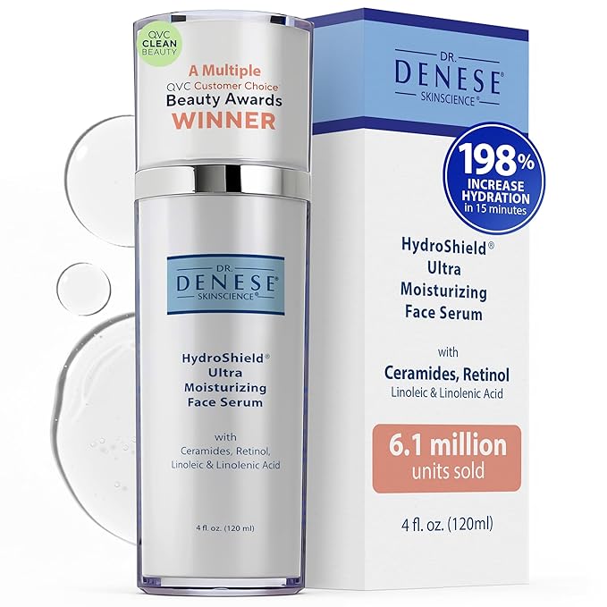 Dr. Denese SkinScience HydroShield Ultra Moisturizing Face Serum 4 oz – Retinol & Ceramide Formula for Deep Moisture, Smooth Radiant Skin, Fine Line Care – Dermatologist-Tested & Cruelty-Free
