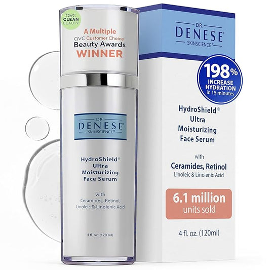 Dr. Denese SkinScience HydroShield Ultra Moisturizing Face Serum 4 oz – Retinol & Ceramide Formula for Deep Moisture, Smooth Radiant Skin, Fine Line Care – Dermatologist-Tested & Cruelty-Free
