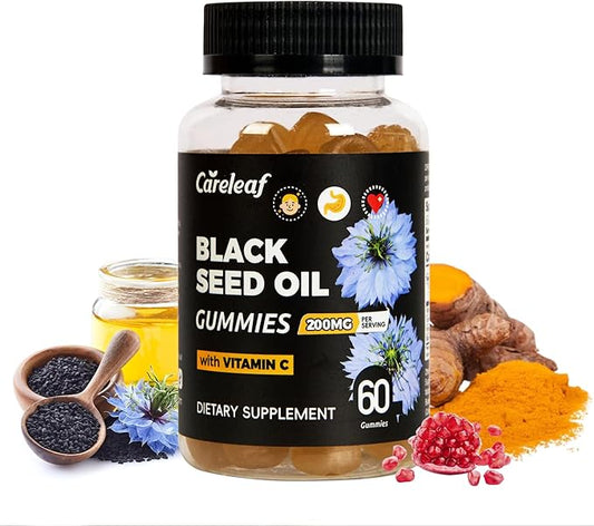 Black Seed Oil Gummies with Turmeric & Pomegranate | 200mg Antioxidant Supplement for Immune Support, Skin & Heart Health | Vitamin C Enriched for Hair & Nails | Natural Vegan Gummy