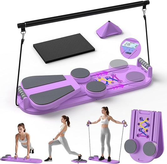 Portable Pilates Reformer Board, Professional Foldable Multi-Purpose Pilates Board for Full Body Workout, Home Pilates Training Equipment Sliding Board, ‌Lavender Purple