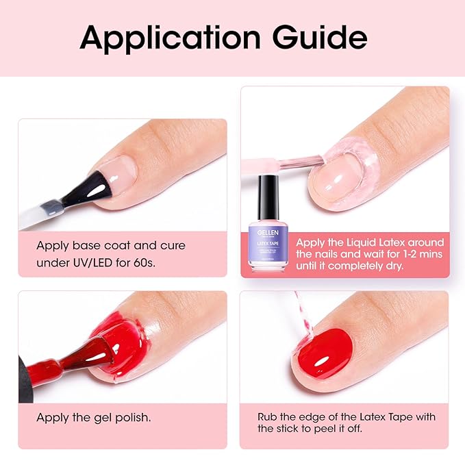 Gellen Liquid Latex for Nails, Peel Off Cuticle Guard for Nail Polish Skin Barrier Protector Nail Art Liquid Latex Tape for Manicure Home Salon 15ml Pink Cuticle Protectors Gifts for Women
