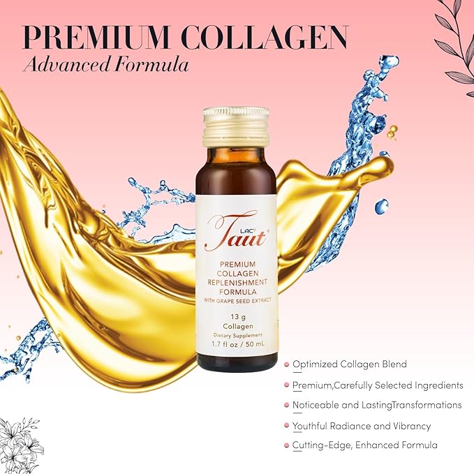 TAUT Liquid Collagen for Women – 13,000mg Marine Collagen Drink with Hyaluronic Acid, Grape Seed & Elastin – Visible Skin, Hair & Joint Support – 1 Box (8 Bottles Each)