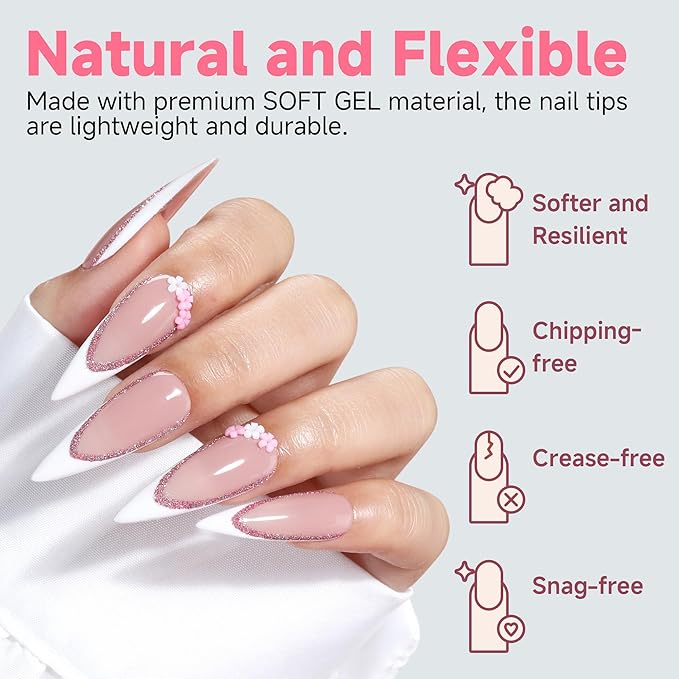 UNA GELLA Long Stiletto Gel Nail Tips Full Cover 120pcs Half Matte Nail Tips Long Stiletto Almond Fake Clear Nails Tips S tiletto Press on Nails for Nail Extensions Home Nail Art Salon 12 Sizes