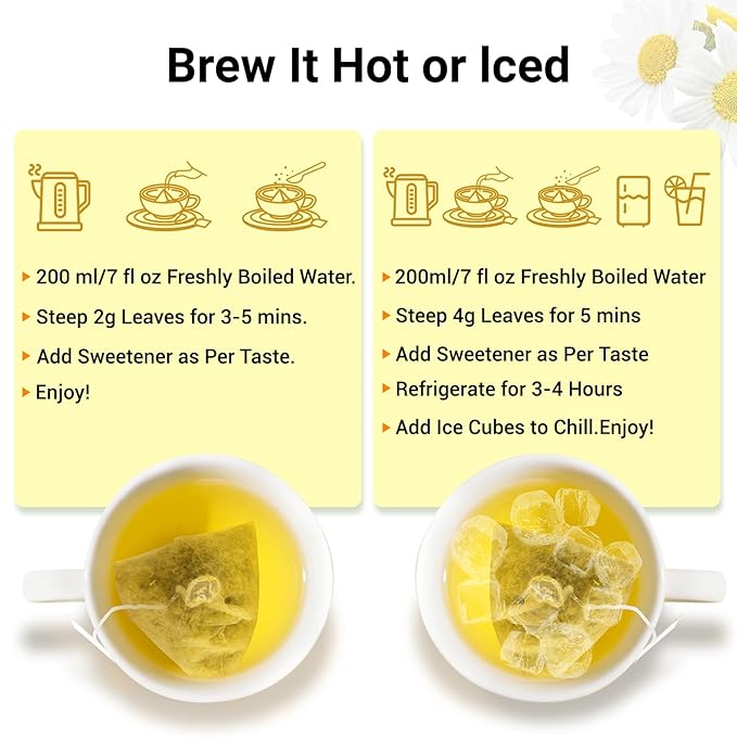 Chamomile Tea Bags, 100% Pure Natural Chamomile Flower Herbal Tea for Relaxation, Caffeine Free, Non-GMO, Additives Free,No Sugar/Gluten（1 Pack/100 Bags)