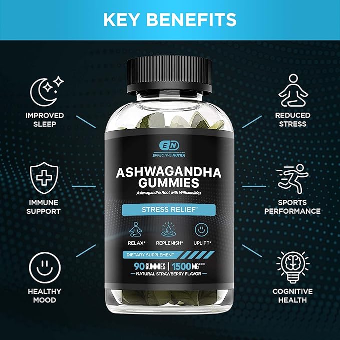 EFFECTIVE NUTRA Ashwagandha Gummies 1500mg | Stress Relief, Immune Support, Calm Mood, Energy | Natural Berry Flavor | 90-Day Supply | Vegan, Gluten-Free, Non-GMO | Supplement for Men & Women (2-Pack)
