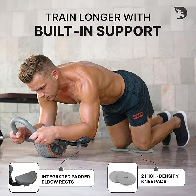 DMoose Fitness Ab Roller Wheel with Elbow Support & 2 Knee Pads - Abdominal Exercise Trainer for Core Strength Training - Ultimate Abs Workout Equipment for Home and Gym - Ab Machine for Men & Women