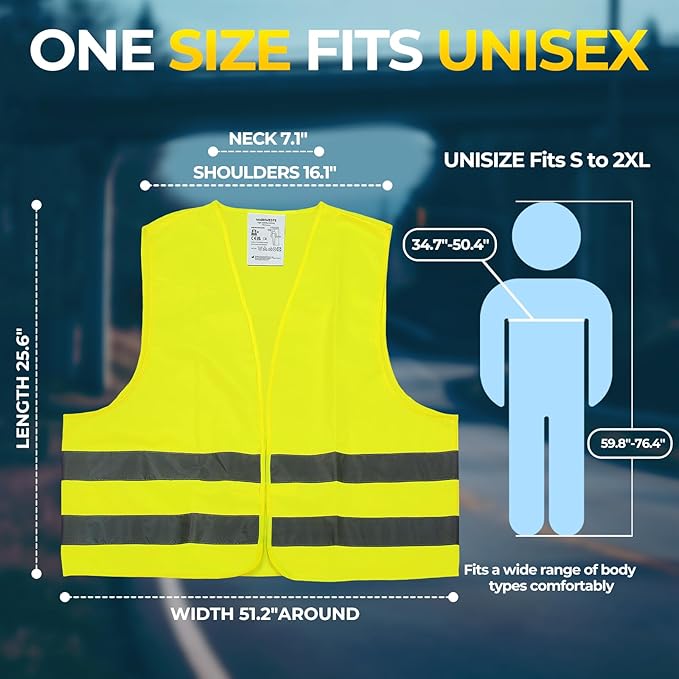 10 Pack Yellow Safety Vests, Bulk High Visibility Vest for Men / Woman(S-2XL), Adult Reflective Running Vest, Wholesale Work Vests For Construction,Running, Security,Cycling,Warehousing,Municipal