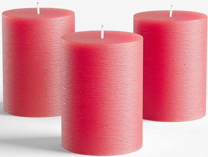 Melt Candle Pillar Candles, 3 Pack - Unscented Candles for Home, Church, Weddings, & More - 3" x 4", Red