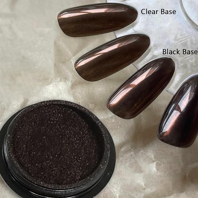 Holographic Mirror Nail Powders Chrome Gold Effect Pure Metallic Dust Sequins UV Gel Nail Chrome Pigment for Nail Art Decoration (Brown)