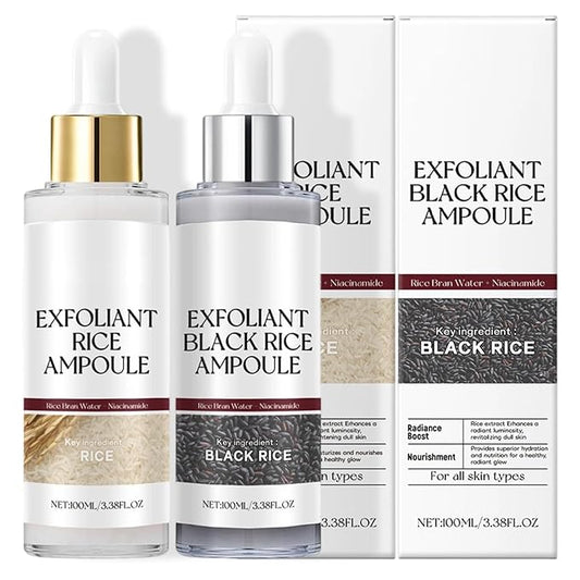 Black and White Rice Peeling Ampoule，2025 New Soft Exfoliating Face and Body Scrub，Black and White Rice Exfoliant for All Skin (White+Black, 3.38 Fl Oz (Pack of 1))