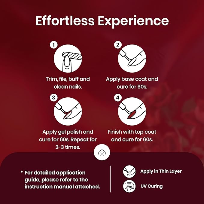 Beetles Red Gel Nail Polish Set with Top Coat, Winter Gel Polish 6 Colors Popular Shimmer Red Burgundy Nail Art Design Soak Off Uv LED Minicure DIY Home Gifts for Women