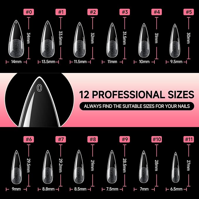 UNA GELLA Long Stiletto Gel Nail Tips Full Cover 120pcs Half Matte Nail Tips Long Stiletto Almond Fake Clear Nails Tips S tiletto Press on Nails for Nail Extensions Home Nail Art Salon 12 Sizes
