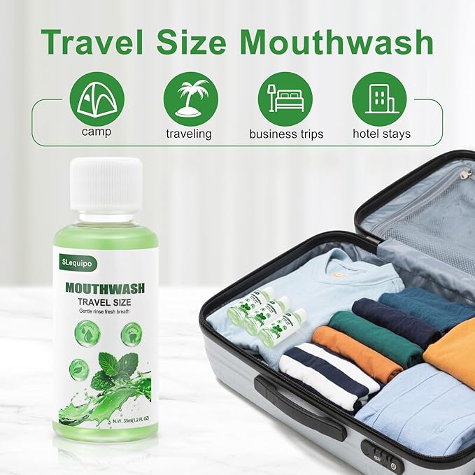 Travel Size Mouthwash Bulk Mini Fresh Mint Portable Mouthwash Individual Bottles 35ml/1.2fl oz for Travel Toiletry Kits (30)