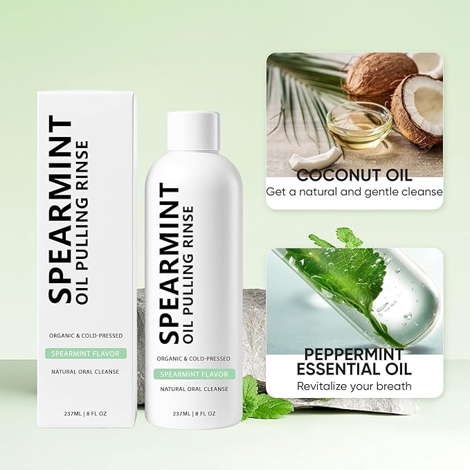 Oil Pulling Rinse, Coconut Oil Pulling for Teeth Whitening, Natural Peppermint Mouthwash Oral Rinse for Teeth and Gums, Mint Mouthwash 4 Oz (2)