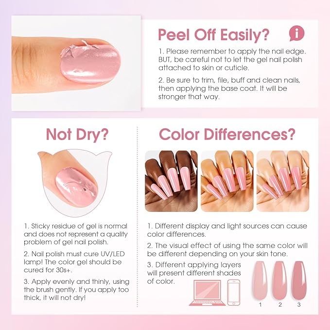 ROSALIND Pink Gel Polish Set, 12 Colors White Pink Purple Glitter Gel Nail Polish Peach Blush Pinks Sparkle Gel Polishes Soak Off Light Purple Gray Spring Romantic Gel Polish Kit