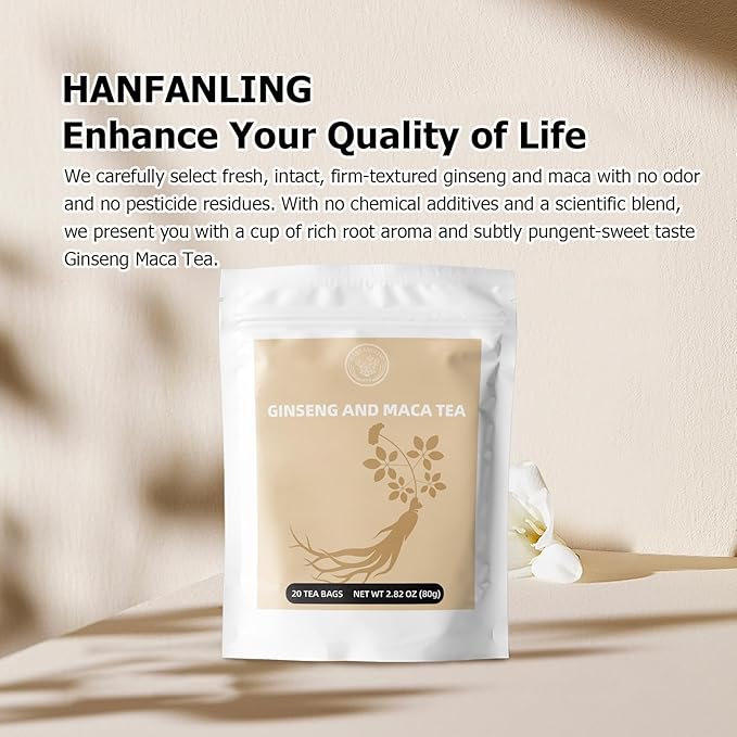HANFANGLING Ginseng Maca Tea, Natural and Health, Caffeine-Free Herbal Tea,20 Tea Bags,2.82oz