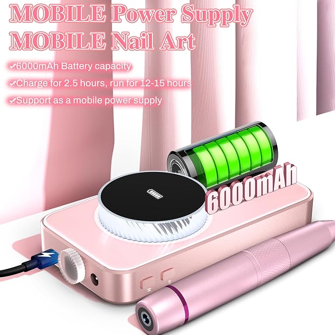 Electric Nail Drill Professional 50000RPM, 2025 Pro Fast Removal Electric Nails Drill, 6000mAh Rechargeable Portable Nail Drill Machine for Acrylic Gel Nails, Manicure Polishing for Salon Home