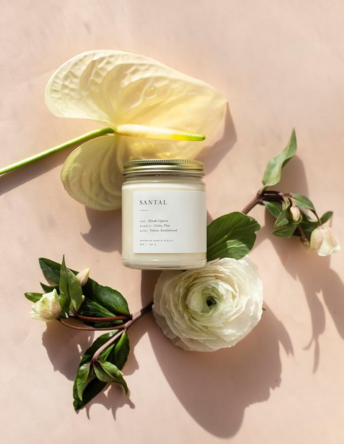 Brooklyn Candle Studio Santal Jar Candle - Luxury Scented Candle, Vegan Soy Wax, Hand Poured in The USA, 50 Hour Slow Burn Time - 7.5oz