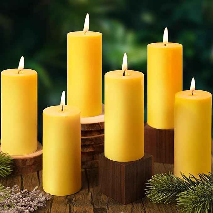 6 Pack Natural Beeswax Pillar Candles, 210 Hours Long Burning, 100% Pure Bees Wax Candles, Organic Emergency Beeswax Candles Bulk for Home Room Prayer Parties Relax, Smokeless & Dripless 2x4in