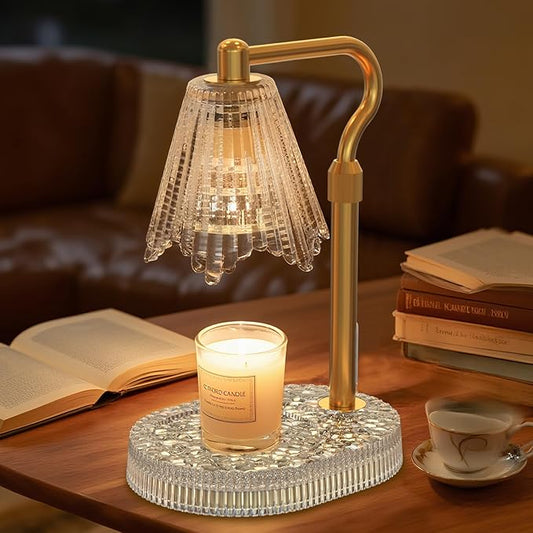 Candle Warmer Lamp with Adjustable Height - Flameless 4-Level Dimmable Wax Warmer, Timer Function & Stylish Design in Multiple Colors（Transparent）
