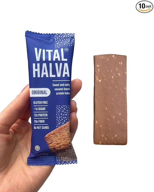 High Fiber Sesame Protein Bar - Gluten Free, 19g Fiber, 12g Protein, <1g Sugar, 6 Net Carbs (10 Bars, 65g each) Zero Added Sugar - Flavor Original