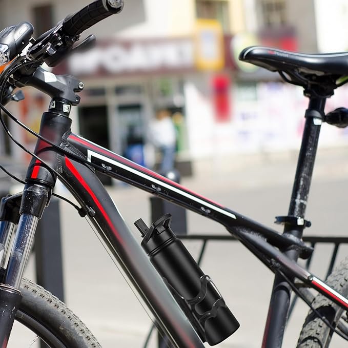 DOMICARE Insulated Water Bottle, 22 oz Vacuum Insulated Stainless Steel Reusable Sports Bottle with Straw Lid & Spout Lid for Travel, Camping, Bike, Leakproof, Black, 4 Pack