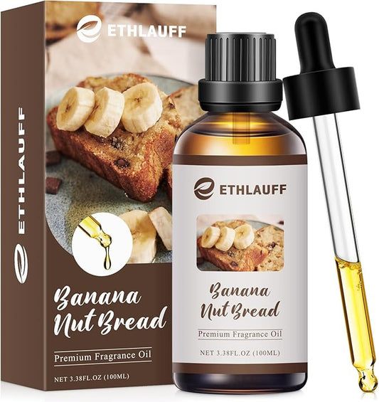Banana Nut Bread Fragrance Oil, 100ml Bakery Essential Oil for Diffusers for Home,Candle Scented Oils for Soap Making, Bath Bombs, Massage -3.38FL.OZ