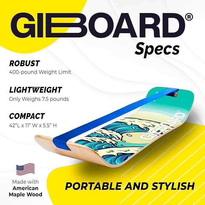 GIBBON SlackBoard - GiBoard Balance Board Kids & Adults - Slackline Balance Trainer - Slack Board Core Workout Equipment Home Gym Training - Standing Desk Exercise - Yoga, Agility, Pilates & More