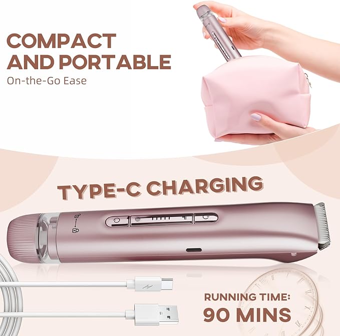 Bikini Trimmer for Women,Dual Head Shaver, IPX7 Waterproof, Compact Travel Design Bikini Shaver for Public Hair, Facial and Body(Pink)