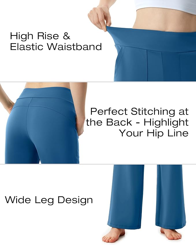 AFITNE Womens Wide Leg Yoga Pants with Pockets High Waist Stretch Dress Casual Pants Loose Lounge Sweatpants 28"/30"/32"