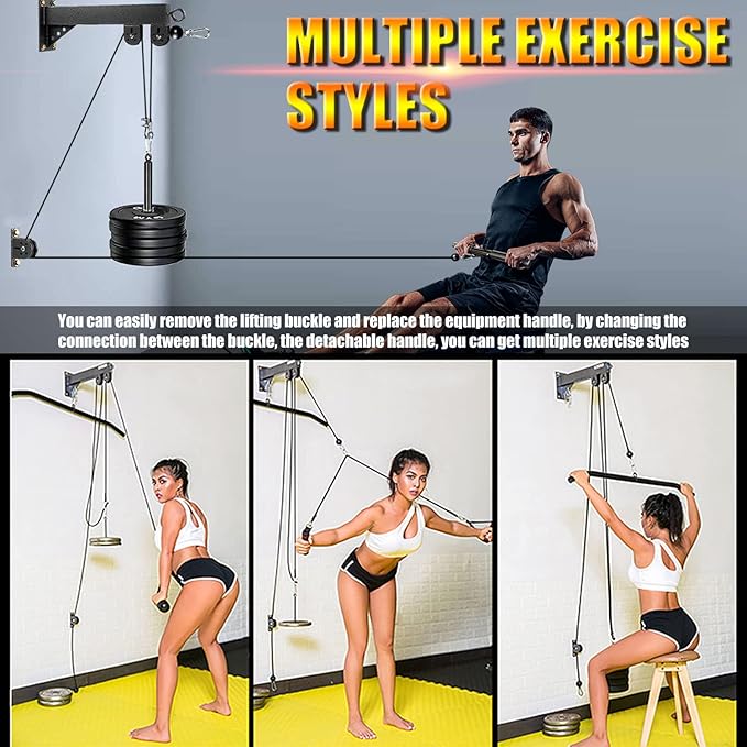 Fitness Wall Mount Pulley System, Weight Cable Pulley System for Gym, Lat Pull Down and Low Row Cable Machine, Cable Station Equipment