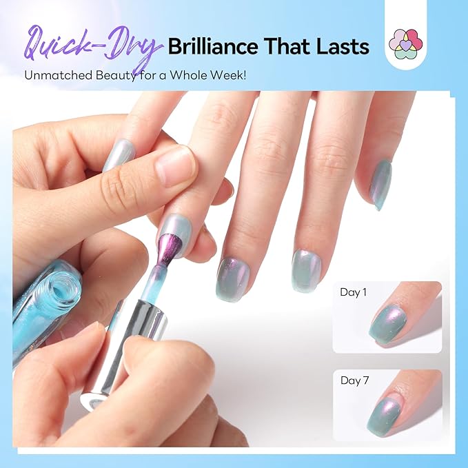 SAVILAND Pearlescent Nail Polish Set: Quick Dry Mermaid Nail Polish 6-Color Pearl Pink Blue White Nail Lacquer Polish Kit 12-Free with Castor Oil Aurora Nail Art DIY Manicure Women Christmas Gift
