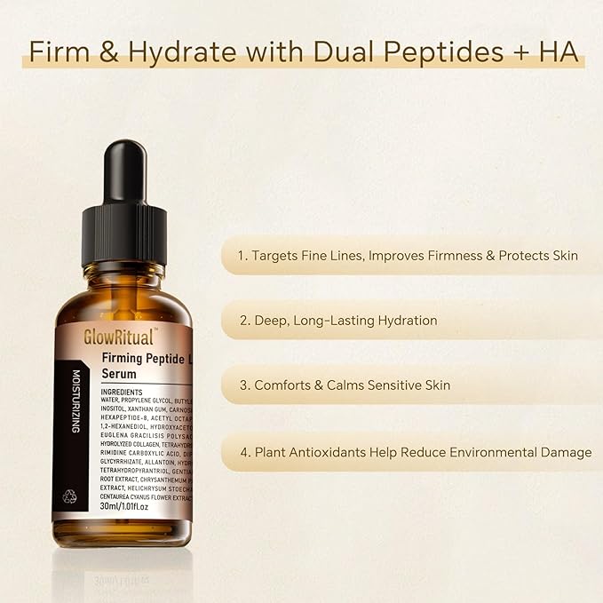 GlowRitual Firming Peptide Lifting Serum - Multi-Peptide Hydrating Anti-Aging Face Serum, Natural Ingredients for Smoothness, Lightweight and Gentle for Most Skin Types
