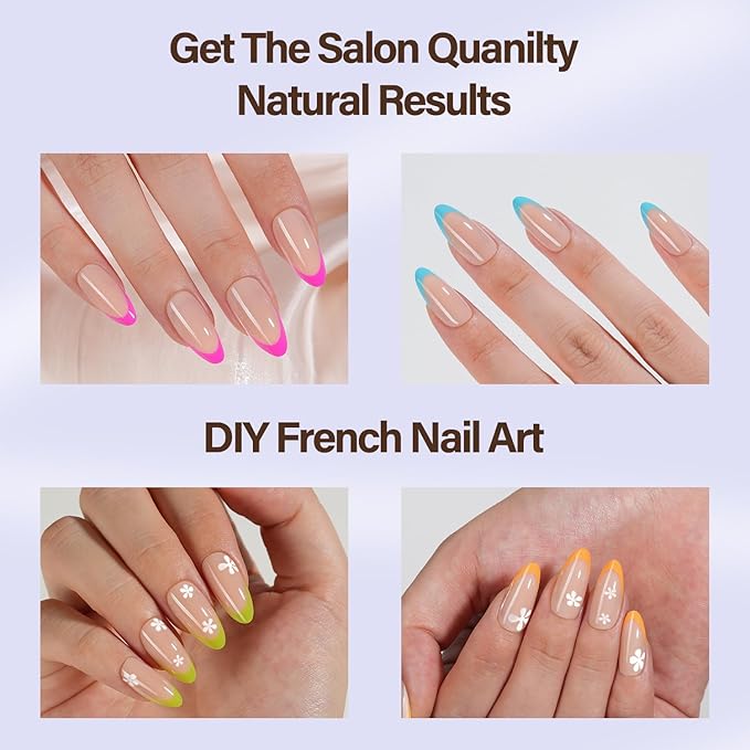 Misssix XBASICTIPS French Tip Press On Nails, 150Pcs French Gel Nail Tips Medium Almond, Soft Gel Pre-shaped No Need to File 3 in 1 Fake Nails for Nail Art DIY Extension Designs 15 Sizes